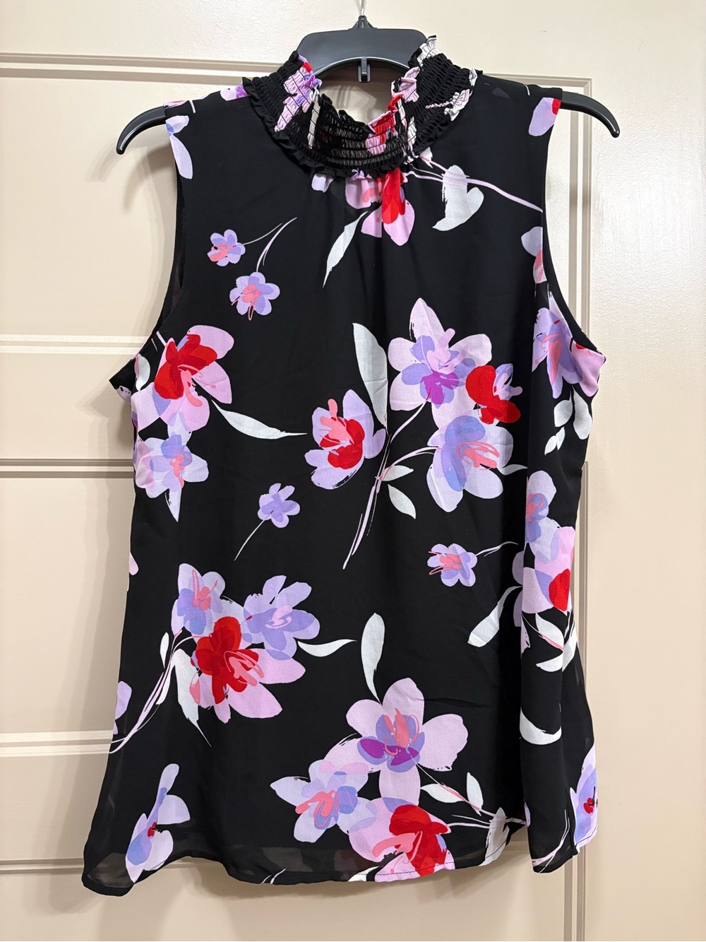 Calvin Klein Black Floral Sleeveless Mock Neck Top